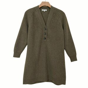 Madewell Henley Sweater Dress Womens Small Olive Green Merino Wool Blend Knitted